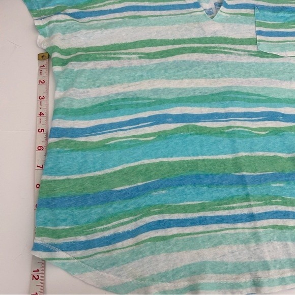 Lilly Pulitzer Duval notch Neckline Linen Seafoam Blue tee shirt blouse Size M - Picture 8 of 9